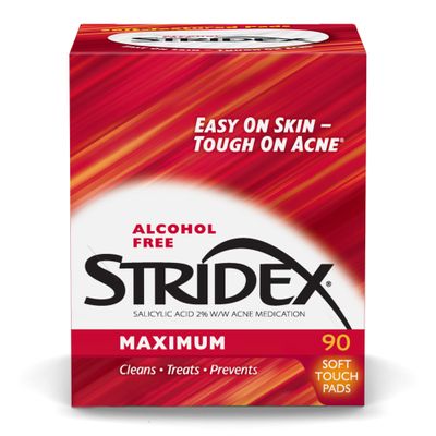 Stridex Medicated Acne Pads, Maximum, 90 Count, Pack of 3 Facial Cleansing Wipes, Alcohol-Free Face Pads, Acne Treatment for Face, For Moderate Acne, Smooth Application