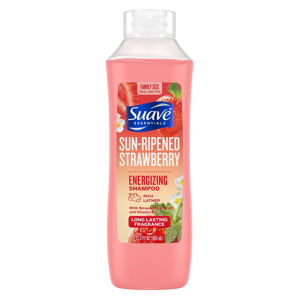 Suave Shampoo, Sun-Ripened Strawberry Family-Size  Energizing Shampoo with Strawberry Extract & Vitamin E, 22.5 Oz
