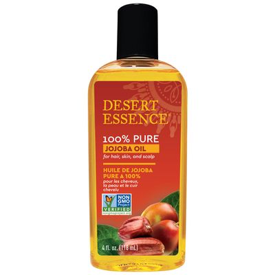 Desert Essence 100% Pure Jojoba Oil 4 Fl Oz Moisturizer for Hair, Skin & Scalp | Makeup Remover & Aftershave Hydrator, Non-GMO, Vegan, Cold-Pressed, Anti-Flakiness & Non-Clogging Beauty Elixir