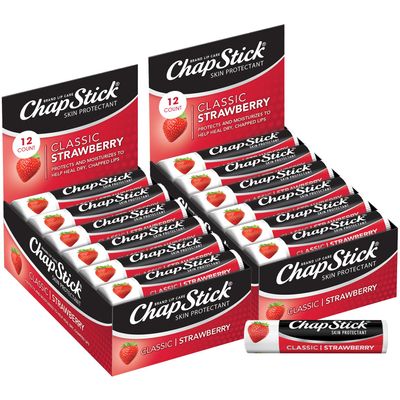 ChapStick Bulk Classic Strawberry Lip Balm, 24-Count Tinted Lip Moisturizer, Juicy & Sweet, 0.15 Oz Ea