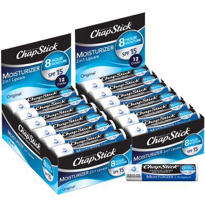 Chapstick Bulk SPF Lip Balm 24-Count Original 2-in-1 Lipcare with SPF 15, Ultra Hydrating Formula with Aloe Vera and Vitamin E, 0.15 Ea