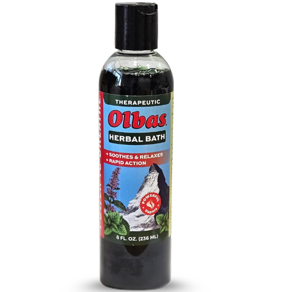 Olbas Herbal Bath Sore Muscle Bath Soak & Natural Muscle Relaxer Bath, Each Aromatic Swiss Formula with Essential Oils & Chlorophyll, Relaxing Bubble Bath for Men, Women and Kids 8 fl oz (236 ml)