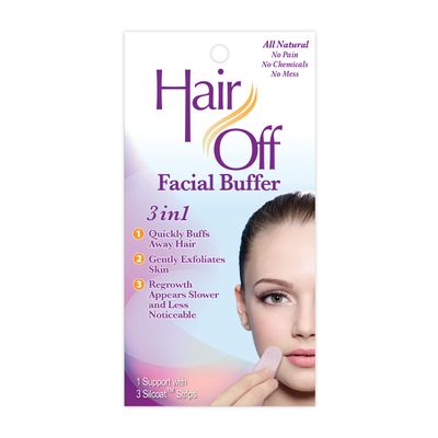 Hair Off Facial Buffer - Painless & Chemical Free Facial Hair Remover & Gentle Face Exfoliator - Hair Eraser to Slow Regrowth on Chin, Lip & Cheeks (3 Buffers Per Box)