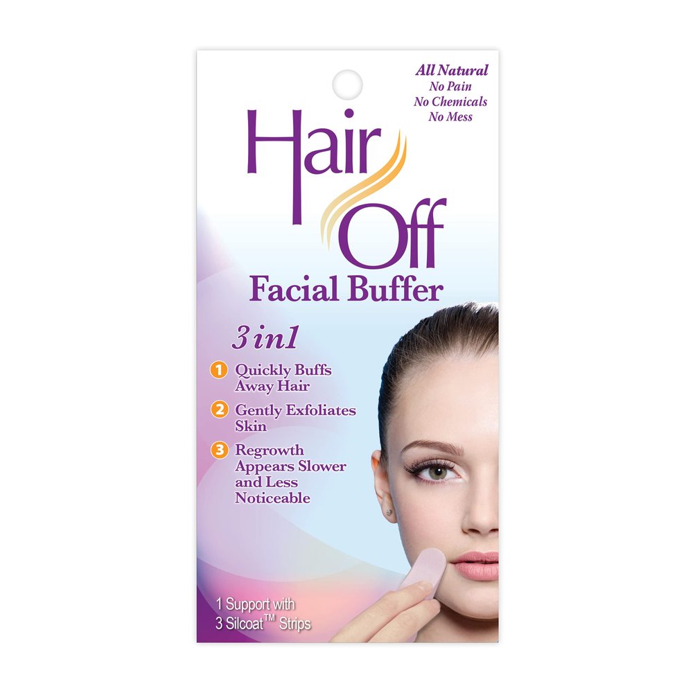 Hair Off Facial Buffer - Painless & Chemical Free Facial Hair Remover & Gentle Face Exfoliator - Hair Eraser to Slow Regrowth on Chin, Lip & Cheeks (3 Buffers Per Box)