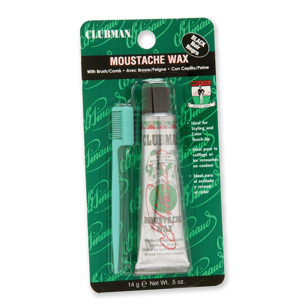 Clubman Mustache Wax for Men  Black, Strong Hold Moustache Wax for Styling, Includes Brush, 0.5 oz