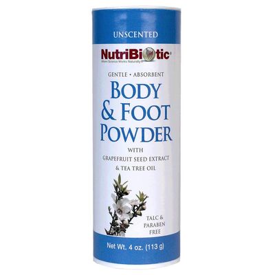 NutriBiotic  Body & Foot Powder, Unscented, 4 Oz | with Grapefruit Seed Extract & Tea Tree Oil | Vegan & Non-GMO | Talc, Paraben & Gluten Free | Gentle & Absorbent