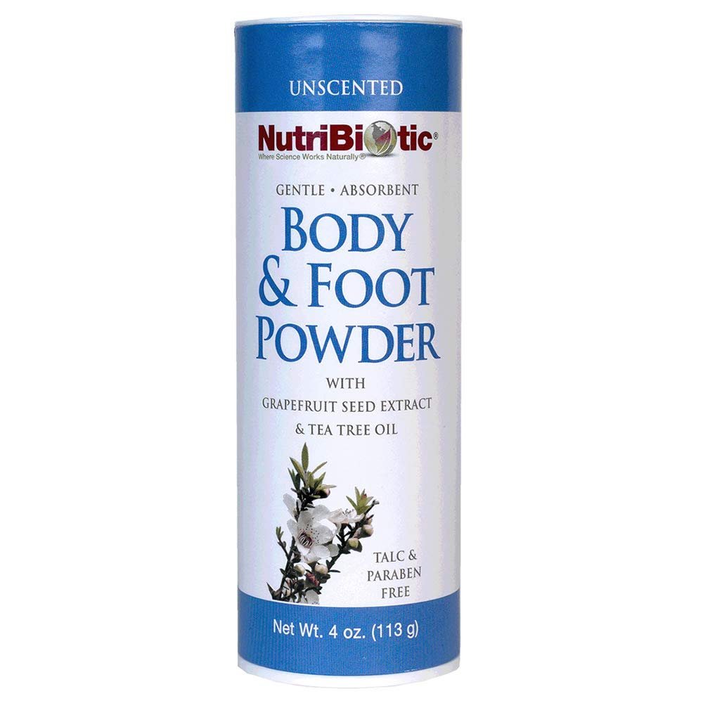 NutriBiotic Body & Foot Powder, Unscented, 4 Oz | with Grapefruit Seed Extract & Tea Tree Oil | Vegan & Non-GMO | Talc, Paraben & Gluten Free | Gentle & Absorbent