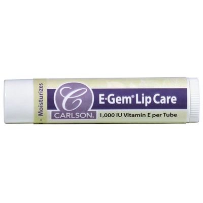 Carlson - E-Gem Lip Care, Vitamin E Lip Balm, 670 mg (1000 IU) Vitamin E, Moisturizing & Nourishing Lip Balm Stick, Shea Butter, Beeswax, Aloe, Soften & Hydrate Lips, Lip Balm with Vitamin E, 1 Tube (0.15 oz)