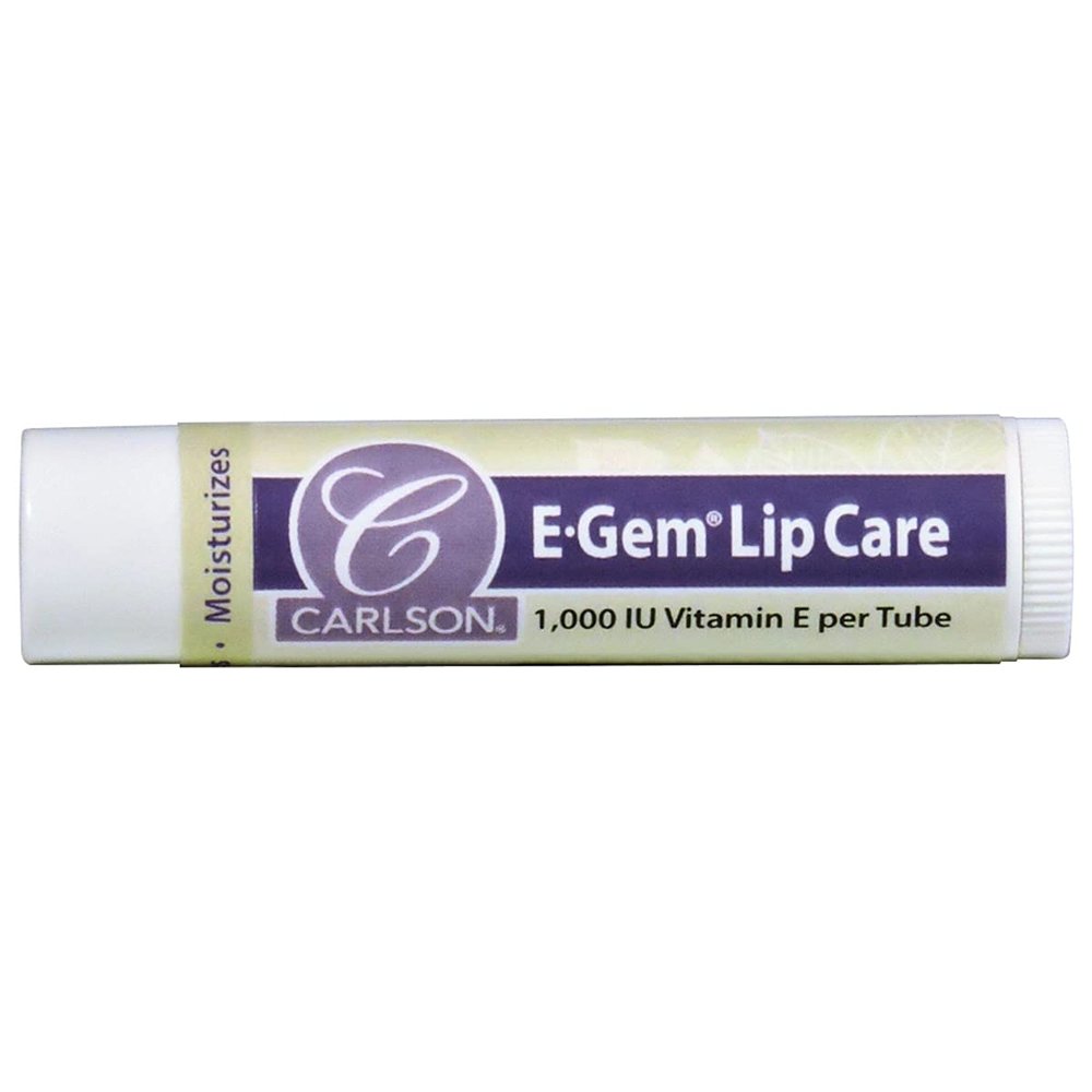 Carlson - E-Gem Lip Care, Vitamin E Lip Balm, 670 mg (1000 IU) Vitamin E, Moisturizing & Nourishing Lip Balm Stick, Shea Butter, Beeswax, Aloe, Soften & Hydrate Lips, Lip Balm with Vitamin E, 1 Tube (0.15 oz)
