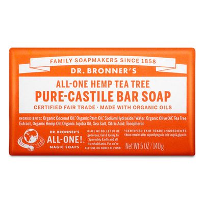 Dr. Bronner's - Pure-Castile Bar Soap (Tea Tree, 5 ounce) - Made with Organic Oils, For Face, Body, Hair and Dandruff, Gentle on Acne-Prone Skin, Biodegradable, Vegan, Non-GMO
