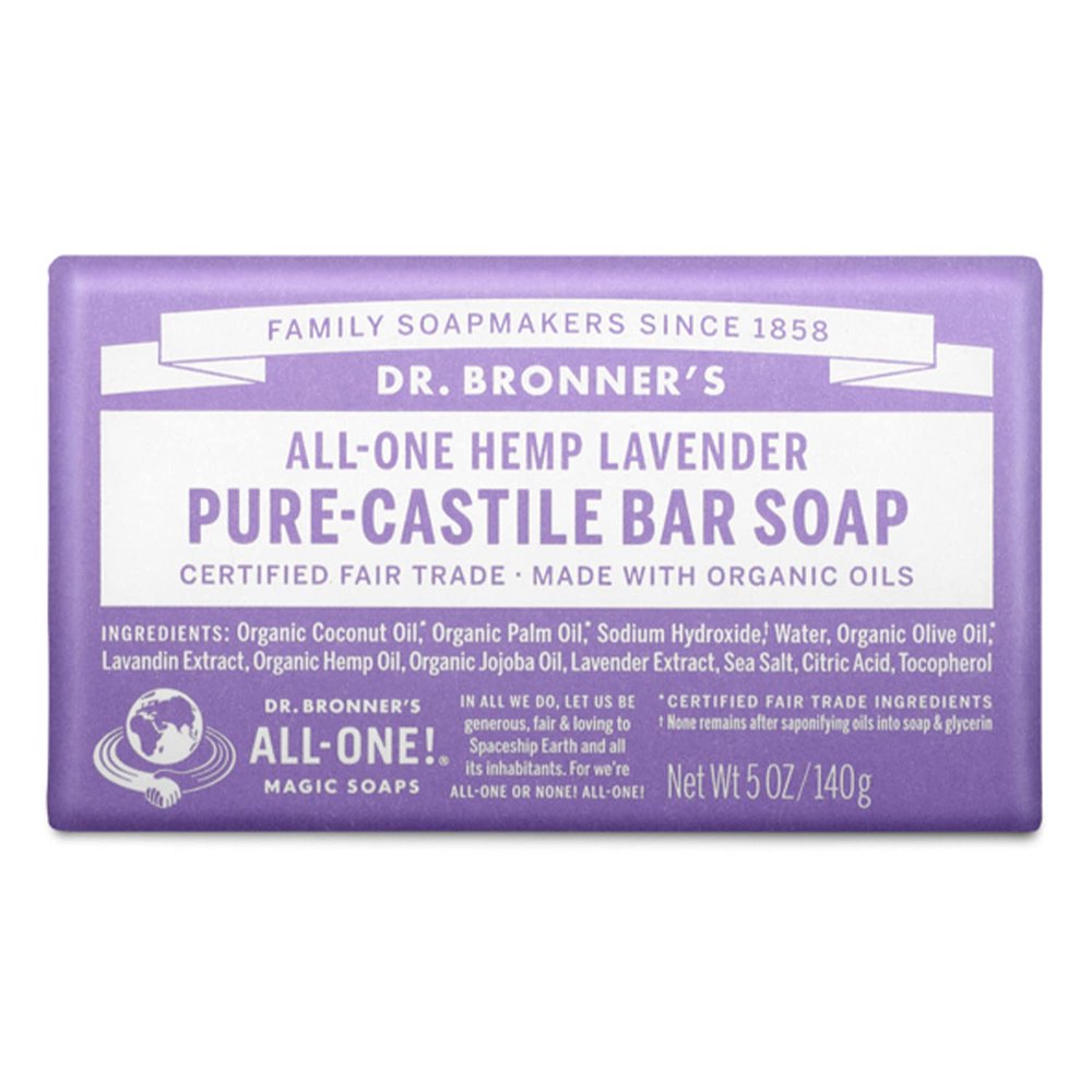 Dr. Bronner's - Pure-Castile Bar Soap (Lavender, 5 ounce) - Made with Organic Oils, For Face, Body and Hair, Gentle and Moisturizing, Biodegradable, Vegan, Cruelty-free, Non-GMO
