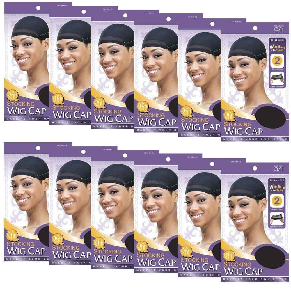 (12 Pack) Qfitt- Wide Band Stocking Wig Cap #100