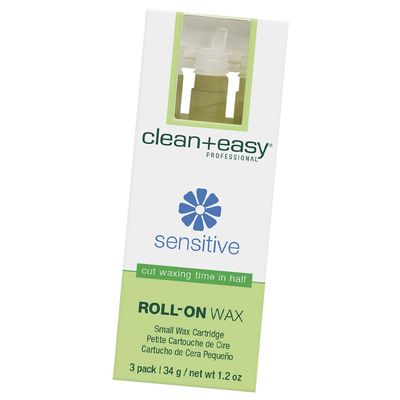 Clean + Easy Sensitive Roll On Wax  Small Wax Refill Cartridges for Delicate & Sensitive Skin, Hair Removal for Face, Brows & Bikini, 3 Pack