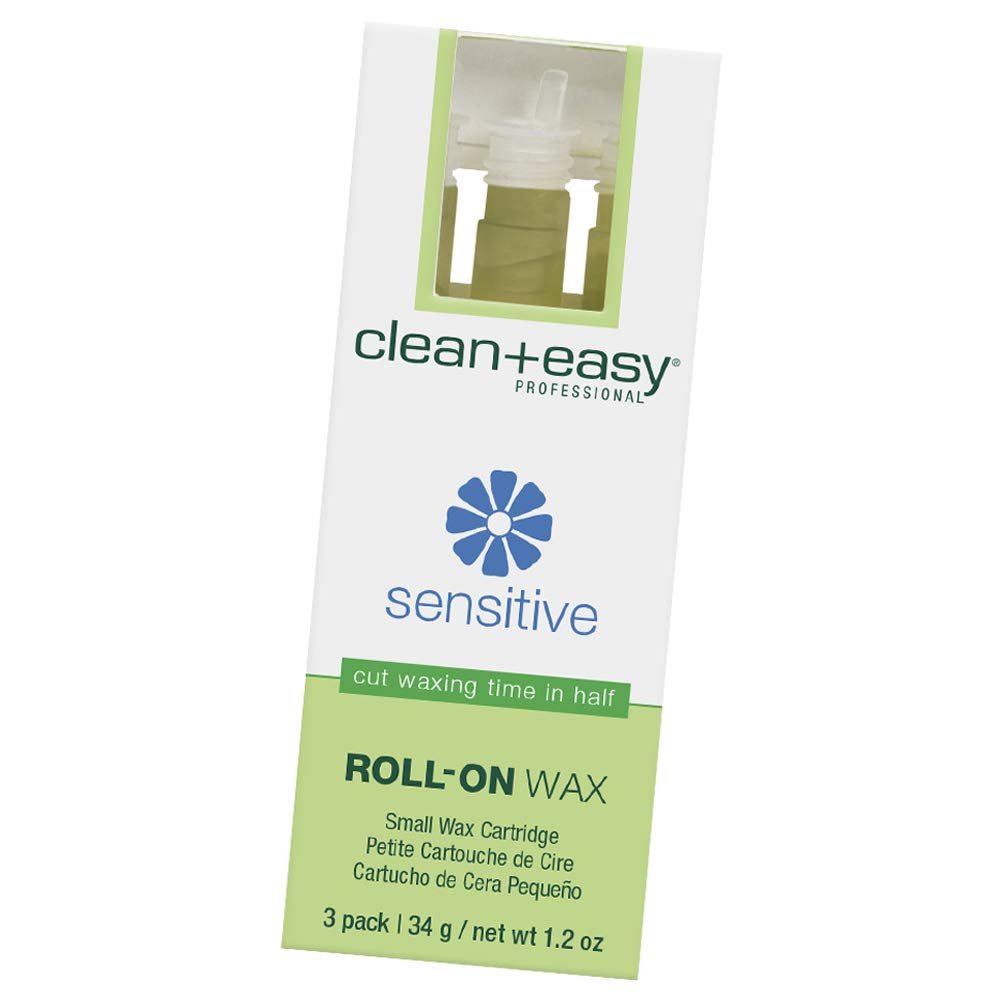 Clean + Easy Sensitive Roll On Wax  Small Wax Refill Cartridges for Delicate & Sensitive Skin, Hair Removal for Face, Brows & Bikini, 3 Pack