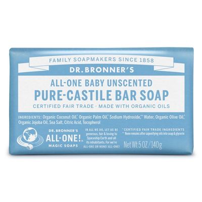 Dr. Bronner's - Pure-Castile Bar Soap (Baby Unscented, 5 ounce) - Made with Organic Oils, For Face, Body and Hair, Gentle for Sensitive Skin and Babies, No Added Fragrance, Biodegradable, Vegan