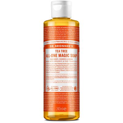 Dr. Bronner's - Pure-Castile Liquid Soap (Tea Tree, 8 ounce) - Made with Organic Oils, 18-in-1 Uses: Acne-Prone Skin, Dandruff, Laundry, Pets and Dishes, Concentrated, Vegan, Non-GMO