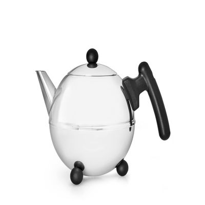 bredemeijer Bella Ronde Double Walled Teapot, 0.75 Liter, Stainless Steel Glossy Finish with Black Accents