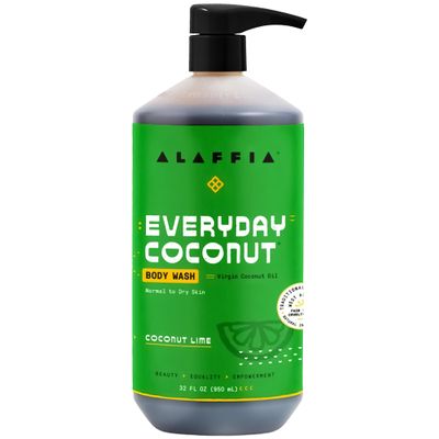 Alaffia EveryDay Coconut Body Wash - Normal to Dry Skin, Helps Gently Moisturize and Cleanse Toxins and Grime, Fair Trade, Coconut Lime, 32 Fl Oz