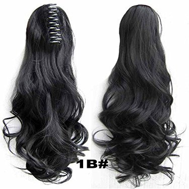 Simpleyourstyle 55cm Synthetic Jaws Clamp Claw Curl Ponytails Hair Extensions Clip in on Hairpiece Heat Resistant Blonde Brown Black U Pick (1B Natural Black)