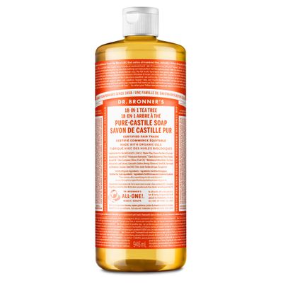 Dr. Bronner's Pure-Castile Magic Soap Liquid (Tea Tree, 32 Ounce, 1-Pack)-Made with Regenerative Organic Certified Oils, 18-in1 Uses: Face, Hair, Hand & Body Soap, Laundry- Concentrated, Vegan