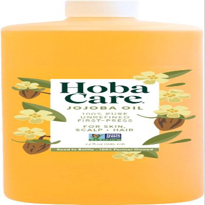 HobaCare Unrefined Jojoba Oil for Skin Care, Hair, Beard Conditioning, Scalp Massage - 100% Pure Carrier Oil for Perfume or Soap Making - Natural, Vegan, Hexane Free, Long Shelf Life (32 oz)
