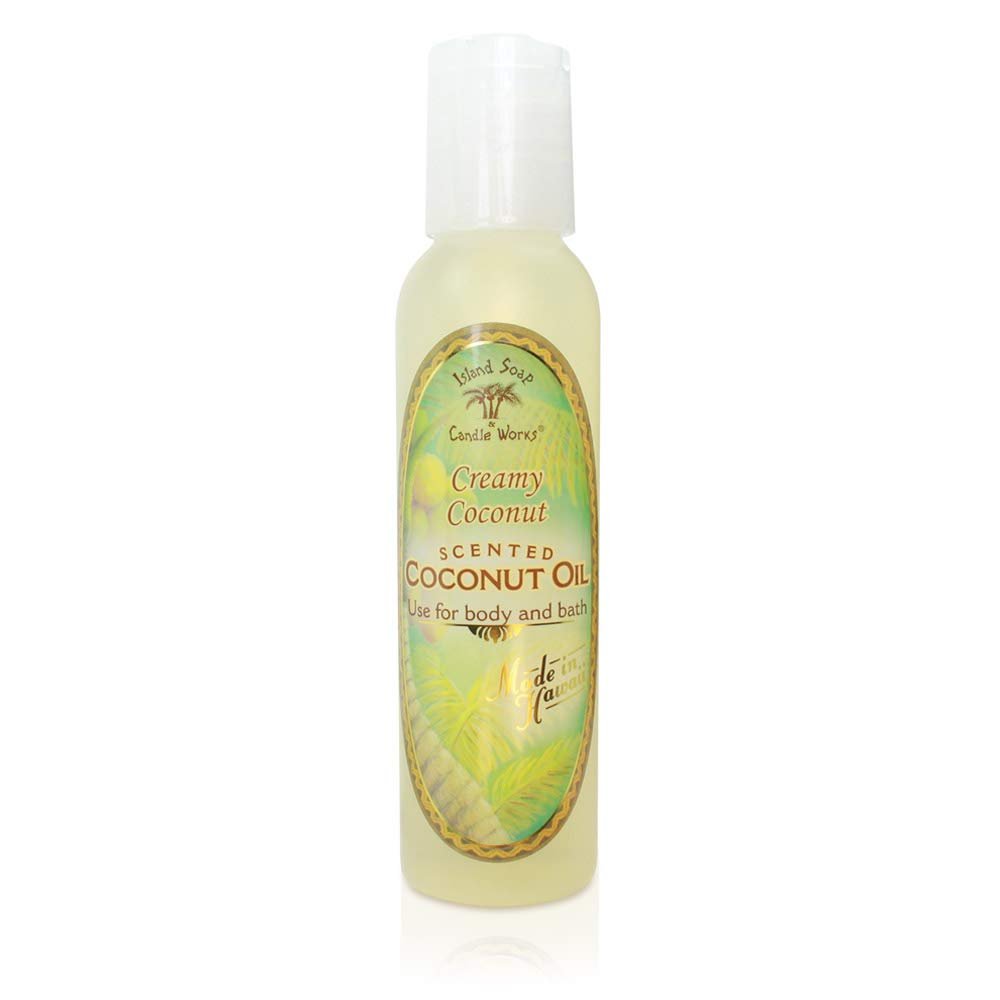 Island Soap & Candle Works Creamy Coconut Oil Soothing Blend of Pure & Fractionated Coconut Oil Light Coconut Scent Ideal for Massage, Bath & Dry Skin 4 oz