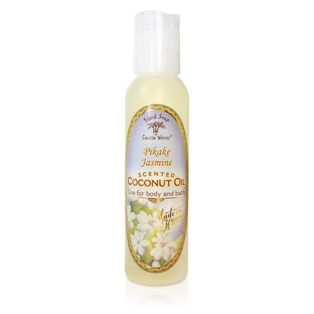 Island Soap & Candle Works Creamy Coconut Oil Pikake Jasmine Scented Soothing Blend of Pure & Fractionated Coconut Oil Ideal for Massage, Bath & Dry Skin 4 oz