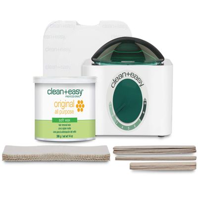 Clean + Easy Mini Pot Waxing Kit for Women - Soft Wax with Wax Warmer for Hair Removal, Body, Facial Hair & Sensitive Skin, Includes Muslin Strips & Sticks, 120 V