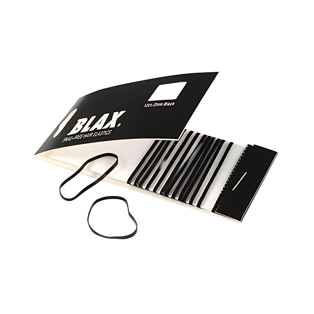 Blax Black Hair Elastics Snag-Free Hair Ties, No-Damage Hair Rubber Bands, 2mm 12 Count