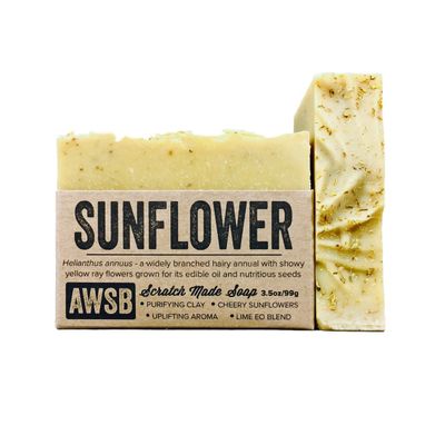 A Wild Soap Bar Sunflower Bar Soap with Lime, Vegan, All Natural with Organic Ingredients, Handmade