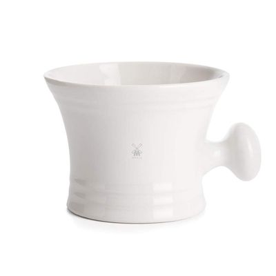 MUHLE White Porcelain Platinum Rim Shaving Mug Shave Dish Accessory for Soaps and Creams, Modern White Design
