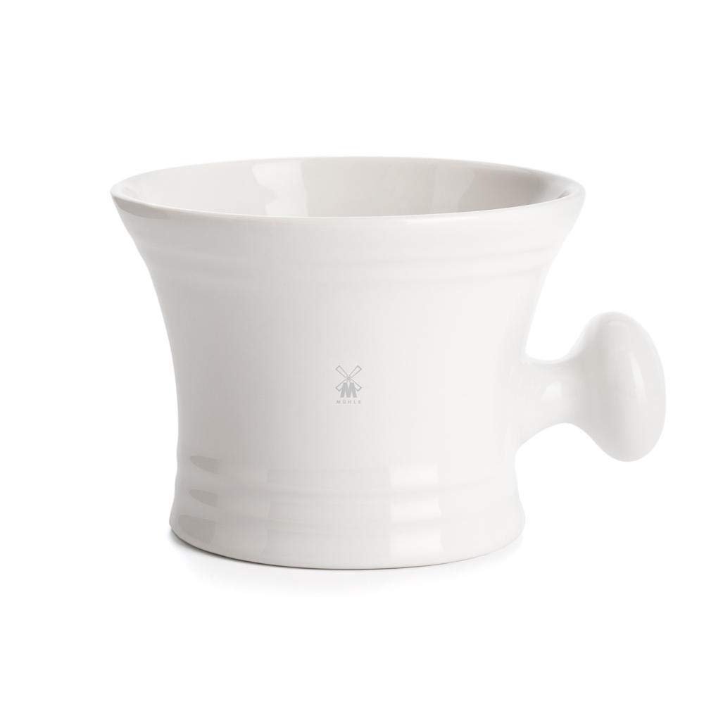 MUHLE White Porcelain Platinum Rim Shaving Mug Shave Dish Accessory for Soaps and Creams, Modern White Design