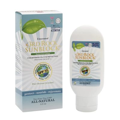 3rd Rock Essentials | Sunblock SunScreen Lotion SPF 35+ | All Natural Organic Zinc Unscented Sunscreen for Sun Protection | All Natural Personal Care (3.3 oz | Single)