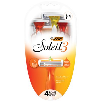 BIC Soleil Smooth Women's Disposable Razors, 3 Blades With Moisture Strip For a Silky Smooth Shave, 4 Count (Pack of 6) (24 Razors)