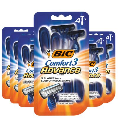 BIC Comfort 3 Advance Disposable Razors for Men, For an Ultra-Soothing and Close Shave, 4 Piece Razor Set