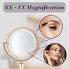 JERDON Lighted Tabletop Makeup Mirror - 6X/1X Magnifying Mirror with Lights - Brass Finish - Model HL856BC view 4