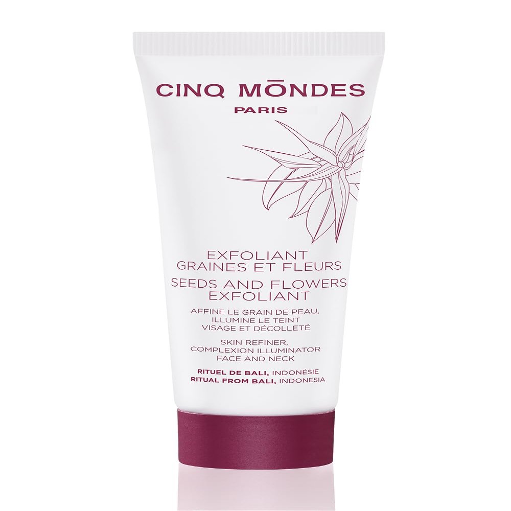 Cinq Mondes Seeds & Flowers Facial Exfoliant- 2.0oz.- Ultra-Fine Face Exfoliant For All Skin Types - Turmeric, Diatomaceous Earth And Tropical Flower Extract Deliver A Luminous Complexion