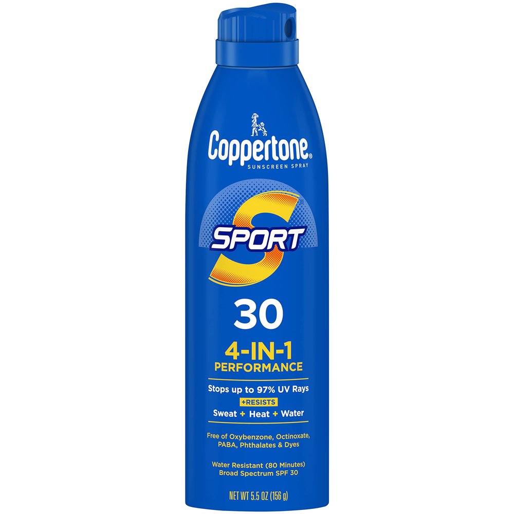 Coppertone Sport Sunscreen Spray SPF 30, Water Resistant Spray Sunscreen for Body, 5.5 Oz (Packaging May Vary)
