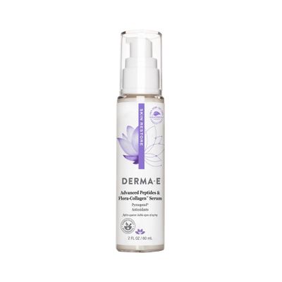 DERMA E Advanced Peptides and Vegan Flora-Collagen Serum Double Action Collagen Face Cream with Peptide Complex Intensely Hydrating Serum for Lines, Wrinkles and Redness, 2 oz
