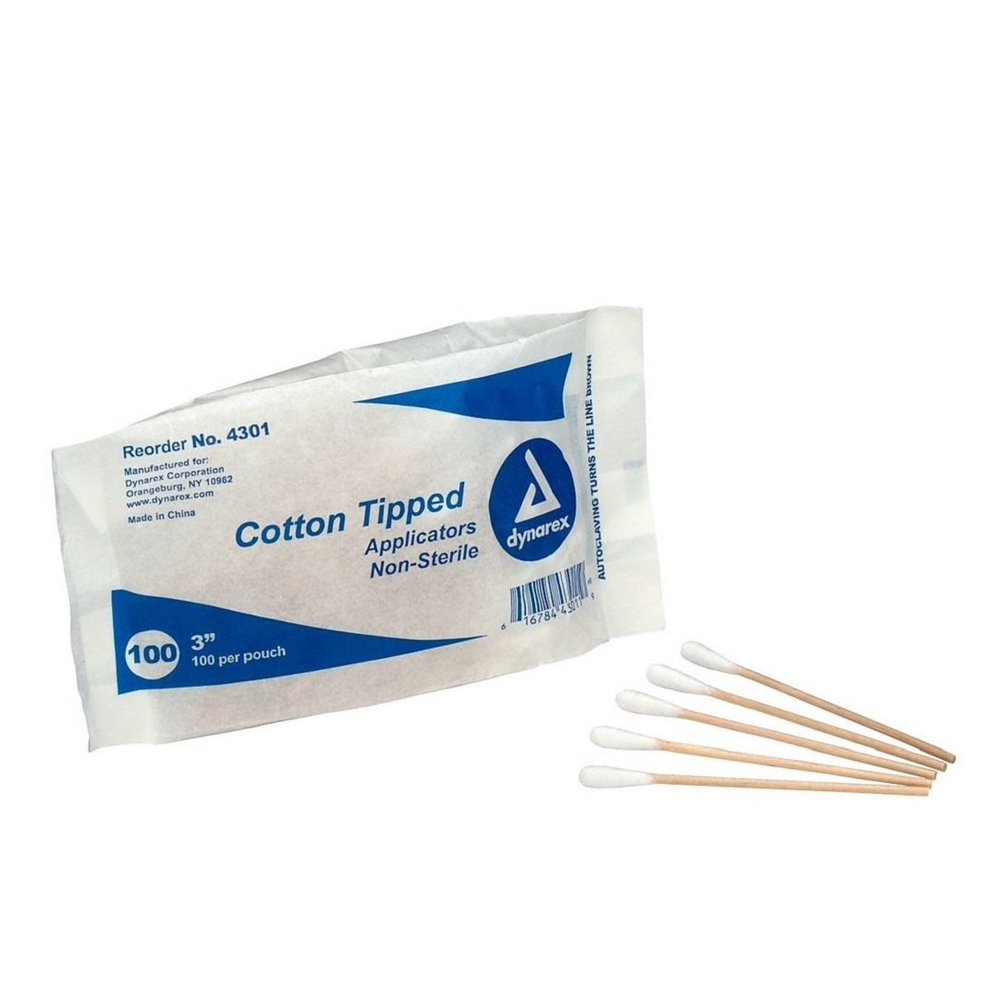 Dynarex Cotton Wood Tip Applicators, 3 inch, 100 Count