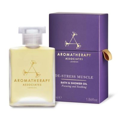 Aromatherapy Associates De-Stress Muscle Bath and Shower Oil, Natural Body Oil for Deep Relaxation and Comfort, Hydrating Body Made with 3 Essential Oils (1.86 oz)