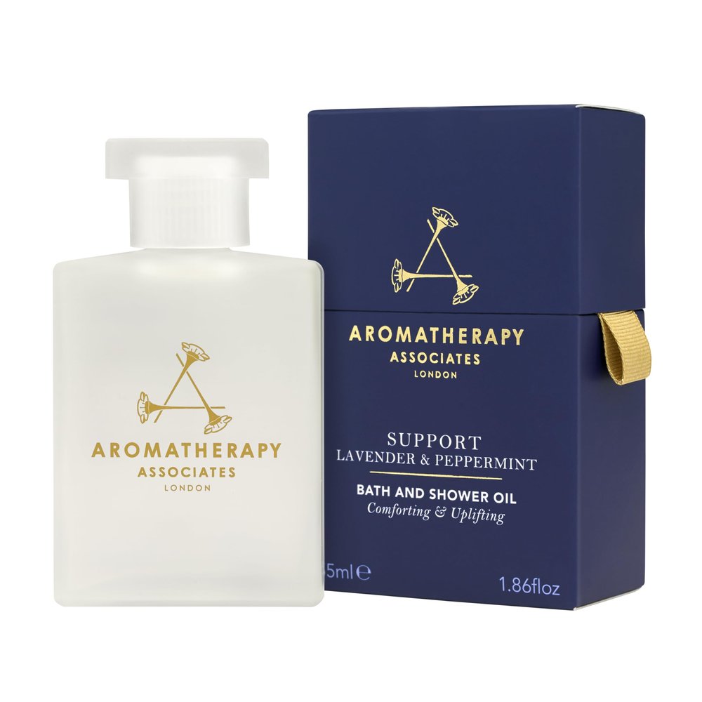 Aromatherapy Associates Support Equilibrium Bath and Shower Oil Hydrating Oil with 3 Essential Oils to Uplift Mind, Body, and Spirit (1.86 oz)
