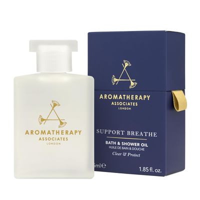 Aromatherapy Associates Support Breathe Bath and Shower Oil, Natural Body Oil to Clear Mind, Body and Spirit, Hydrating Body Oil Made with 3 Essential Oils (1.86 oz)