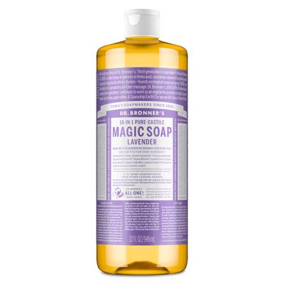 Dr. Bronner's - Pure-Castile Liquid Soap (Lavender, 32 ounce) - Made with Organic Oils, 18-in-1 Uses: Face, Body, Hair, Laundry, Pets and Dishes, Concentrated, Vegan, Non-GMO
