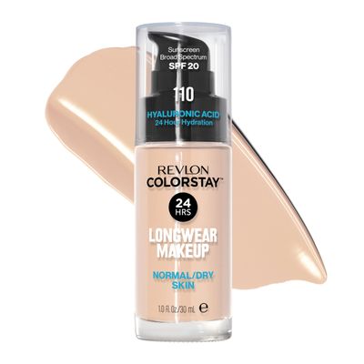 Revlon Liquid Foundation, ColorStay Face Makeup for Normal & Dry Skin, SPF 20, Longwear Medium-Full Coverage with Natural Finish, 110 Ivory, 1 fl oz