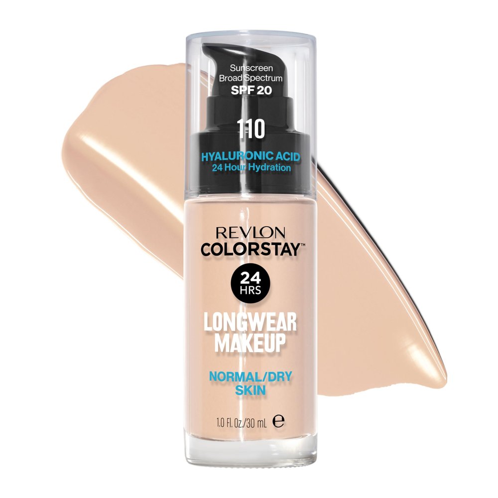 Revlon Liquid Foundation, ColorStay Face Makeup for Normal & Dry Skin, SPF 20, Longwear Medium-Full Coverage with Natural Finish, 110 Ivory, 1 fl oz