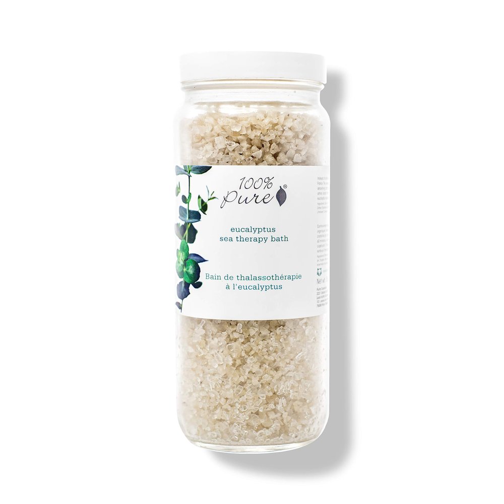 100% PURE Eucalyptus Sea Therapy Soak Bath Salts for Nourishing Skin, Relax Body & Mind Eucalyptus Essential Oils Home Spa Kit for Women & Men - 15 Oz