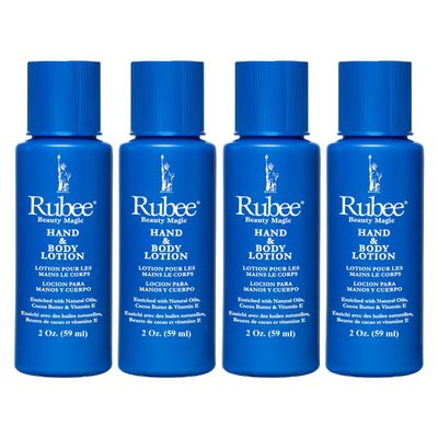 Rubee Body & Hand Lotion - Pack of 4 Non-Greasy Lotion for Women & Men - 2 oz Cacao Butter Lotion for Extremely Dry Skin - Herbal Extracts & Vitamin E Moisturizer