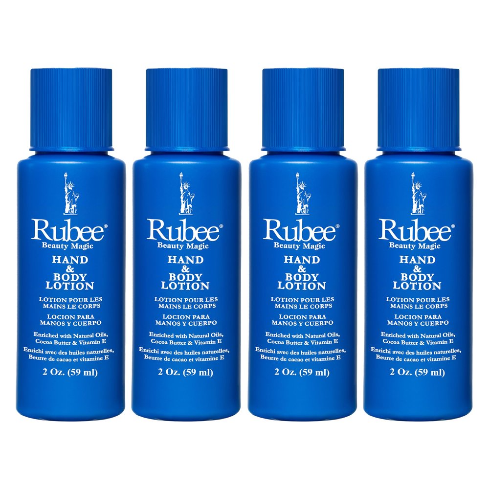 Rubee Body & Hand Lotion - Pack of 4 Non-Greasy Lotion for Women & Men - 2 oz Cacao Butter Lotion for Extremely Dry Skin - Herbal Extracts & Vitamin E Moisturizer