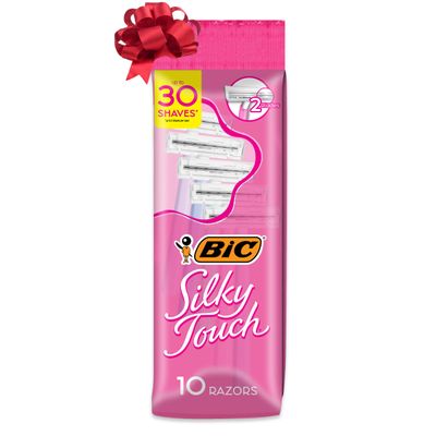 BIC Silky Touch Women's Disposable Razors, With 2 Blades, Pretty Pastel Razor Handles, 10 Count Pack of Shaving Razors